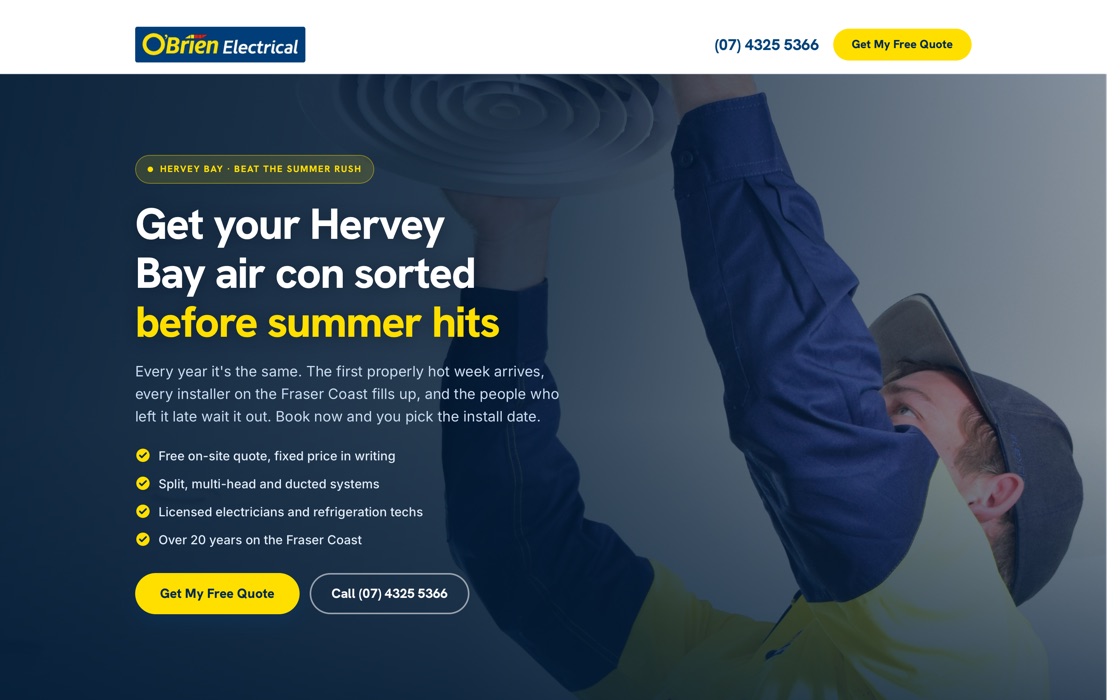 O'Brien Air Conditioning Hervey Bay page built by SMC Digital