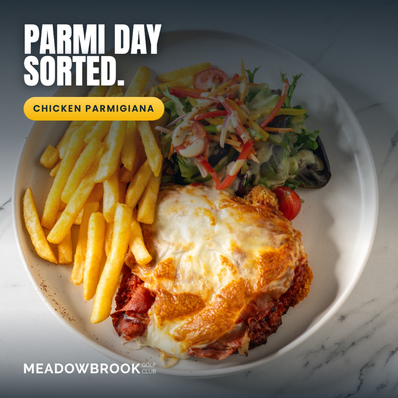 Parmi day advert for the Meadowbrook Bistro