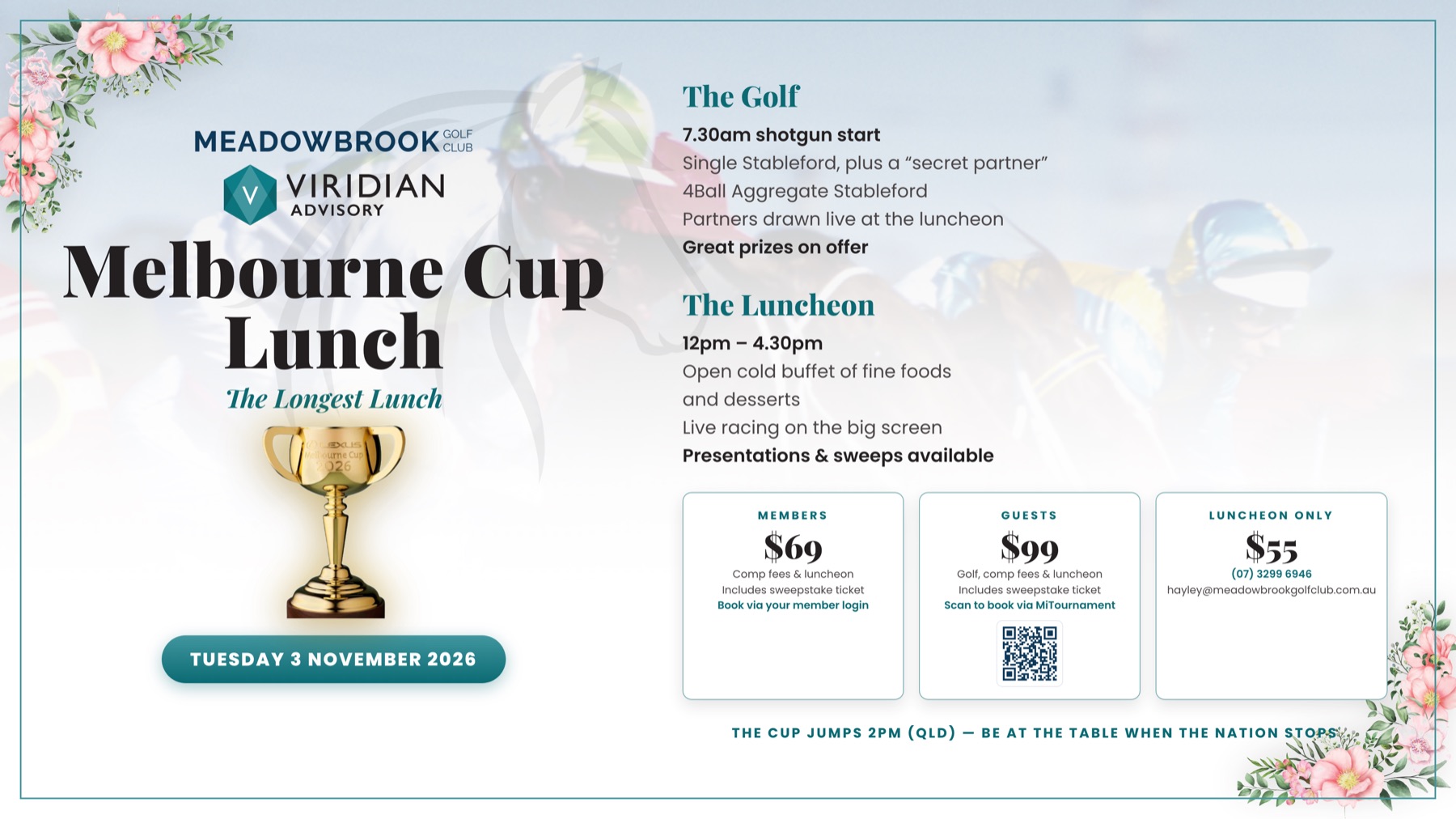 Melbourne Cup Lunch promotion designed for a wide clubhouse screen