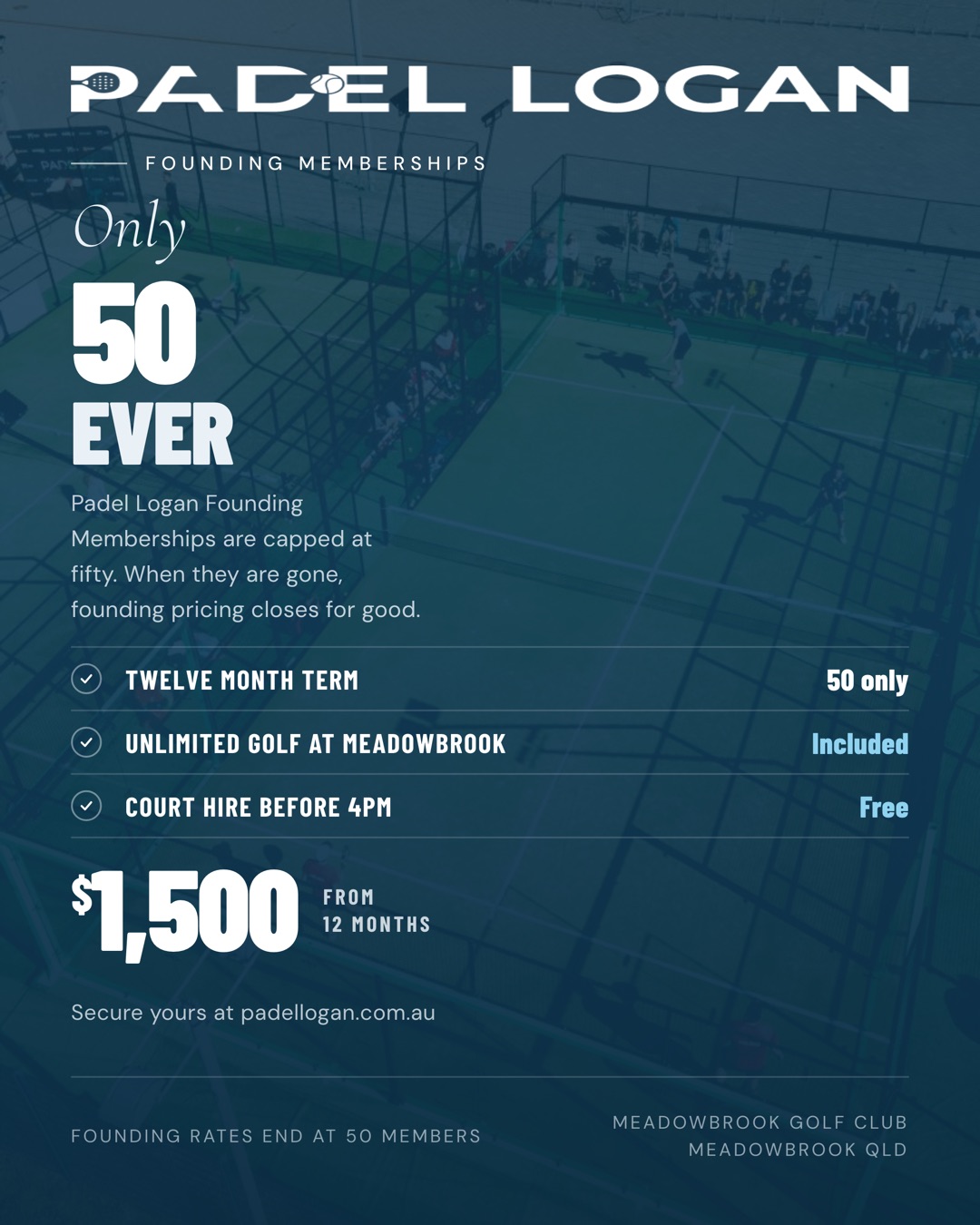 Padel Logan founding membership advert