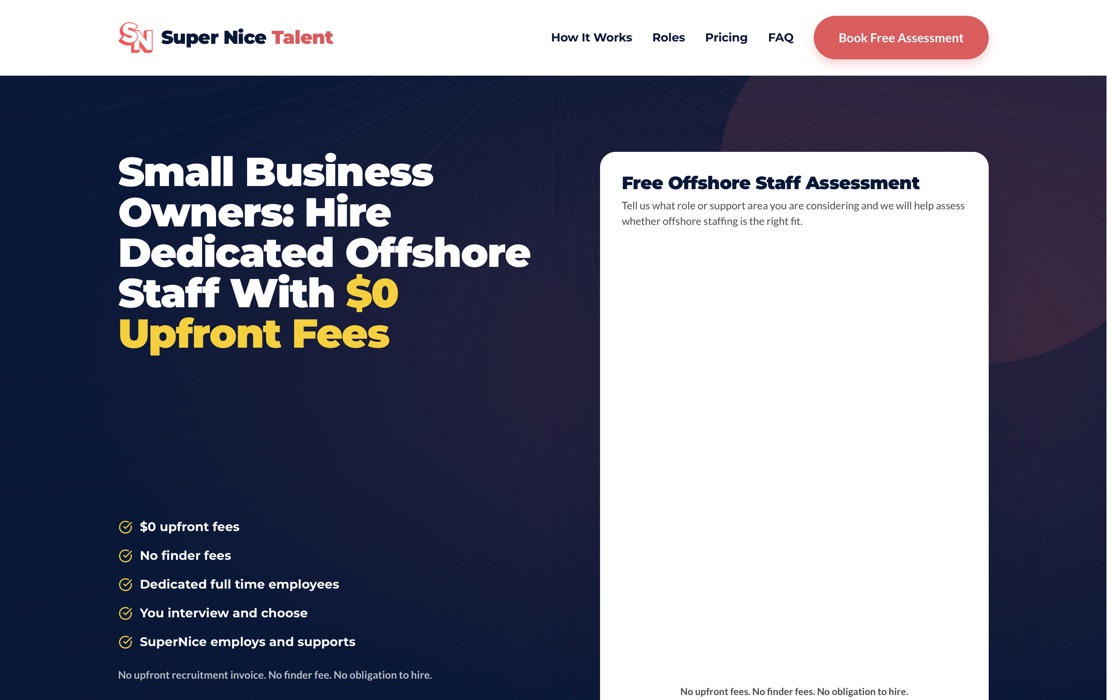 Super Nice Talent free assessment page built by SMC Digital